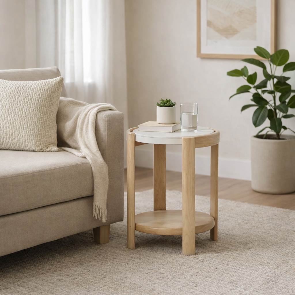 Ashton Side Table White and Natural