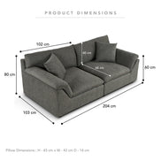 Emery 2 Seater Modular Sofa Grey