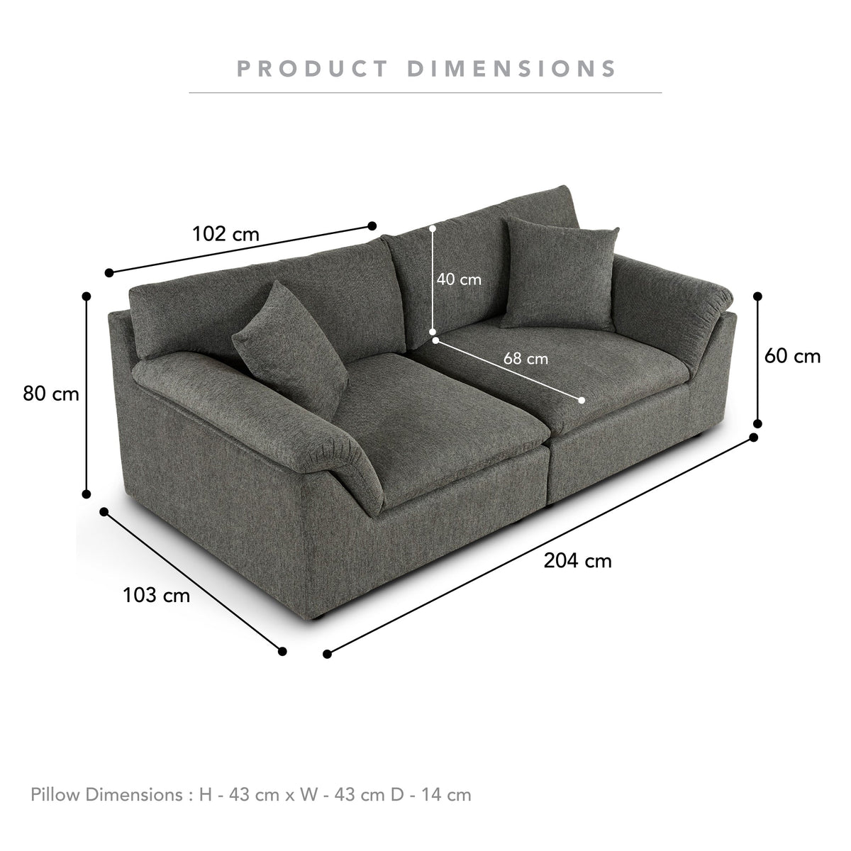 Emery 2 Seater Modular Sofa Grey