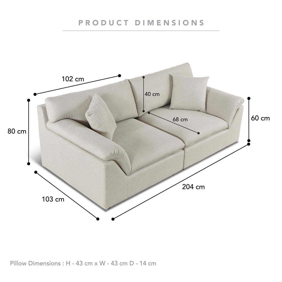 Emery 2 Seater Modular Sofa Oat