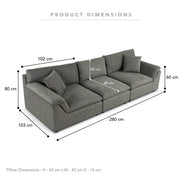 Emery 3 Seater Modular Sofa Grey
