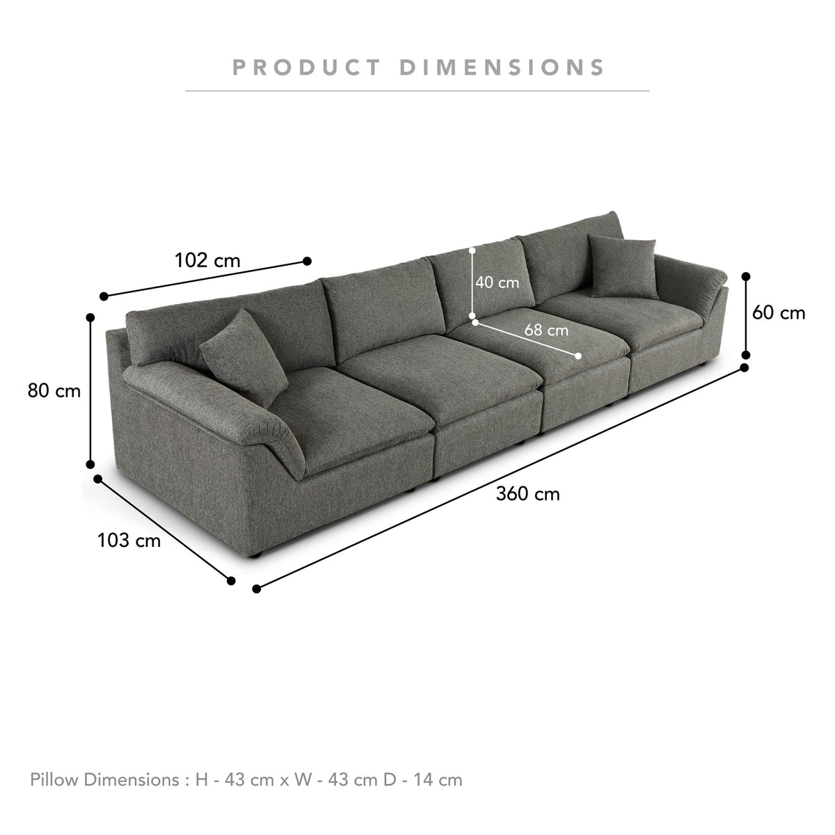Emery 4 Seater Modular Sofa Grey
