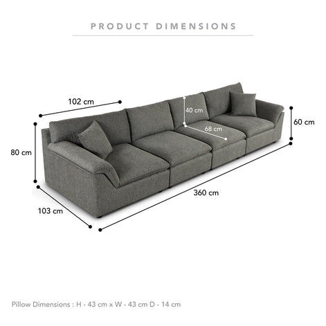 Emery 4 Seater Modular Sofa Grey