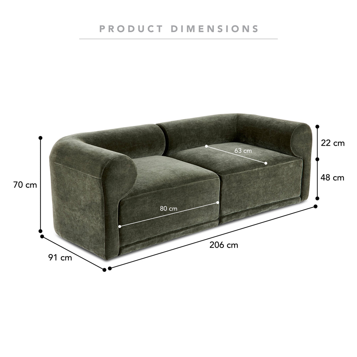 Tully 2 Seater Modular Sofa Olive