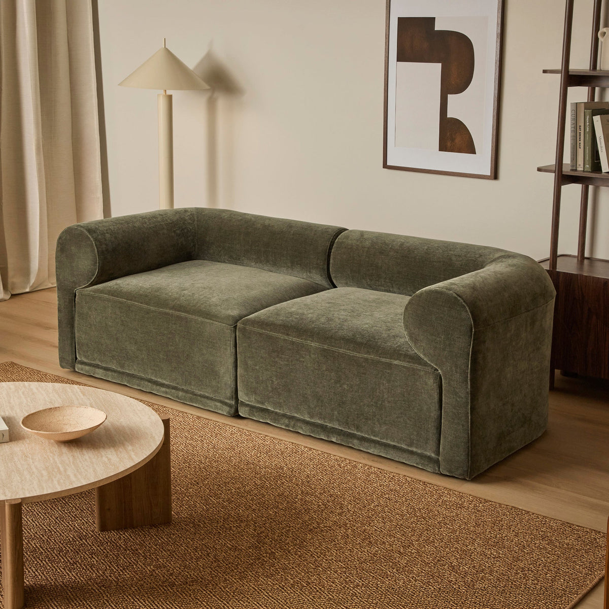 Tully 2 Seater Modular Sofa Olive