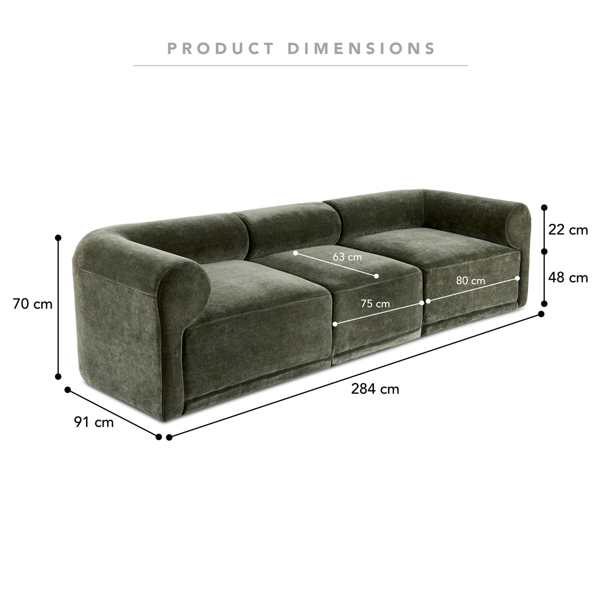 Tully 3 Seater Modular Sofa Olive