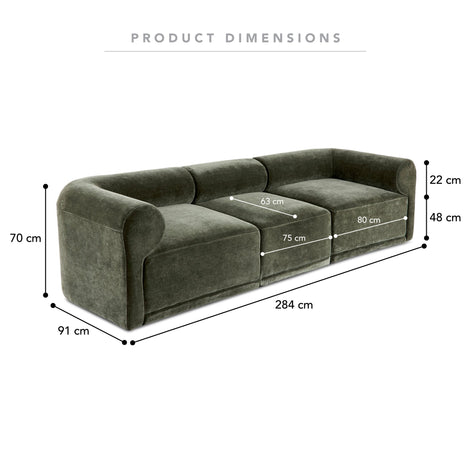 Tully 3 Seater Modular Sofa Olive