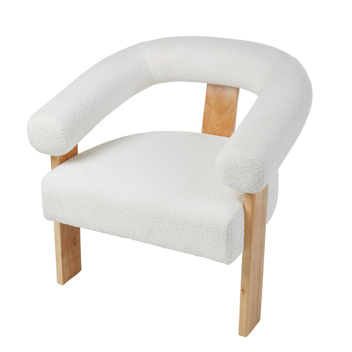 Boucle and Wood Curved Armchair White & Natural