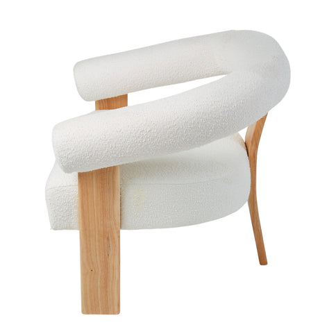 Boucle and Wood Curved Armchair White & Natural