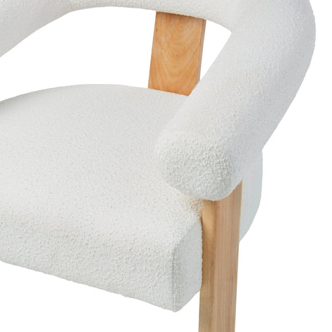 Boucle and Wood Curved Armchair White & Natural