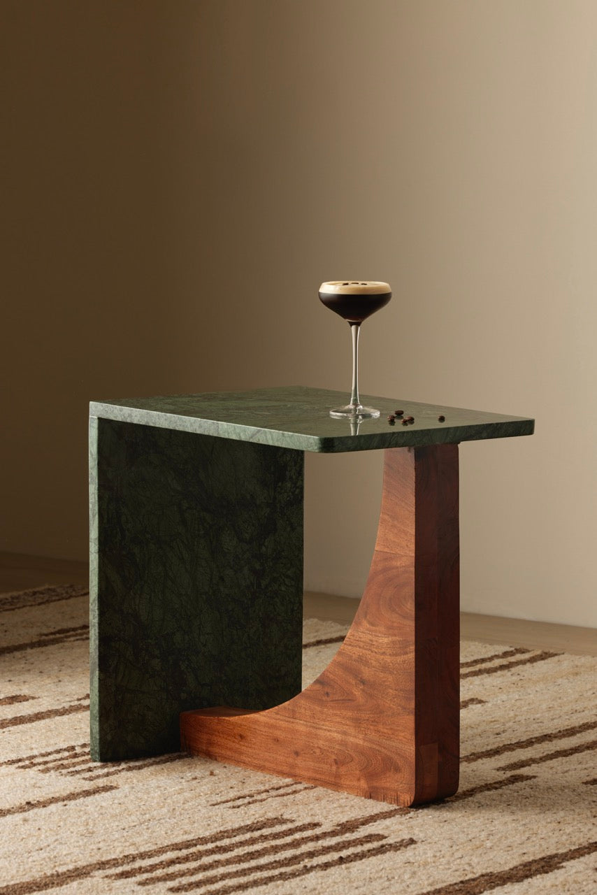 Blaire Side Table Green & Walnut