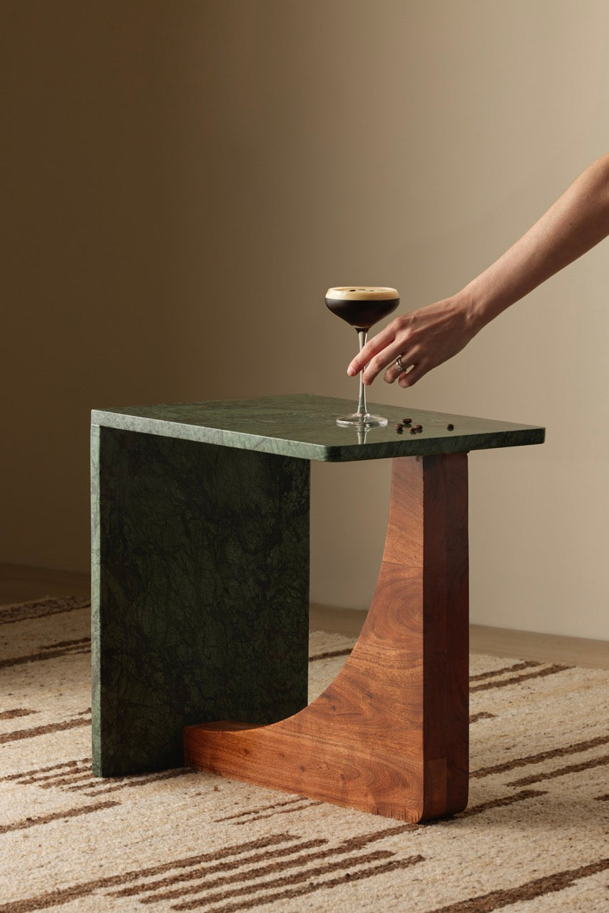 Blaire Side Table Green & Walnut
