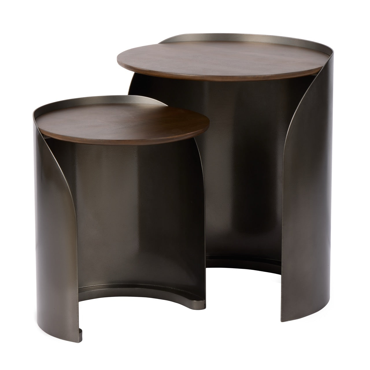 Asher Side Tables 2pcs Set Gunmetal & Walnut