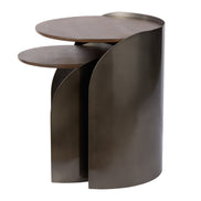 Asher Side Tables 2pcs Set Gunmetal & Walnut