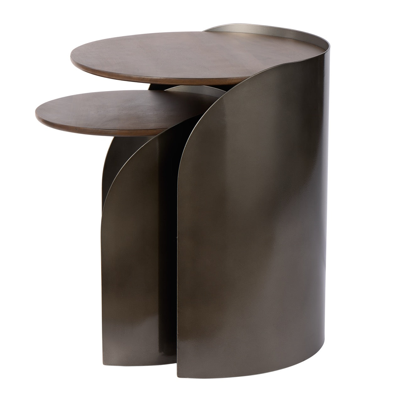 Asher Side Tables 2pcs Set Gunmetal & Walnut