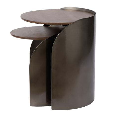 Asher Side Tables 2pcs Set Gunmetal & Walnut