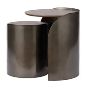 Asher Side Tables 2pcs Set Gunmetal & Walnut