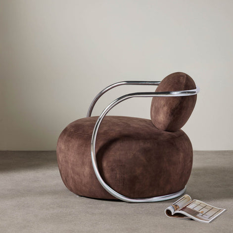 Jex Armchair Antique Brown and Brushed Chrome