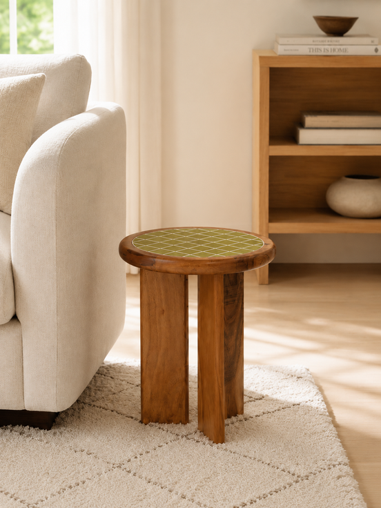 Tegola Tile/Wood Side Table 44x50cm Grn