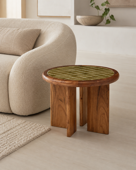 Tegola Tile/Wood Side Table 54x40cm Grn