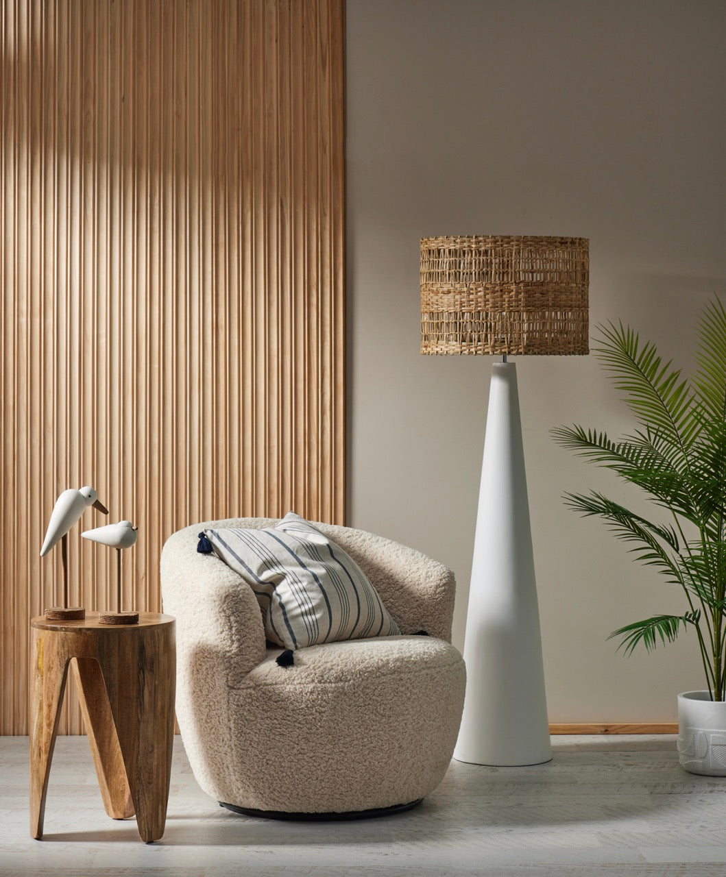 Woven Seagrass Floor Lamp White