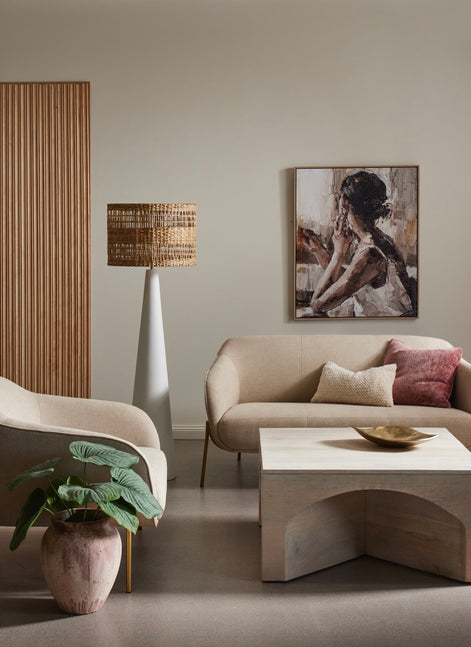 Woven Seagrass Floor Lamp White