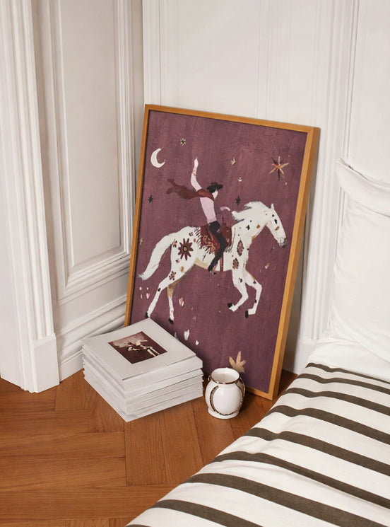 Into the Night Cowboy Frame Glass Print