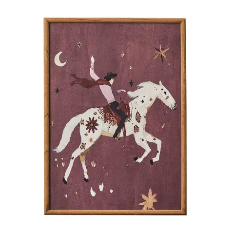 Into the Night Cowboy Frame Glass Print