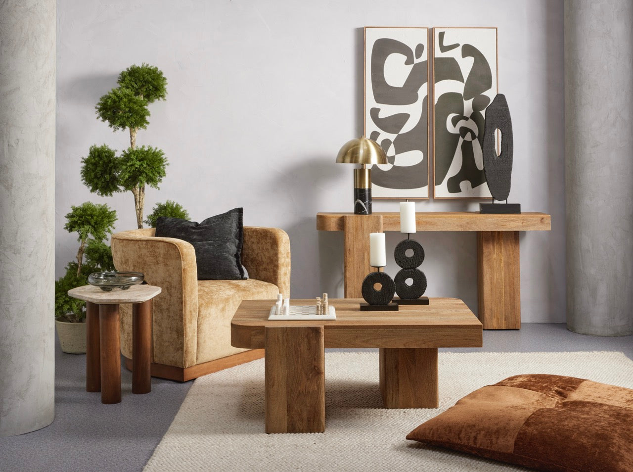 Wooden Block Coffee Table Natural