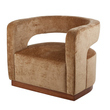 Gold Aged Velvet Armchair Gold & Walnut