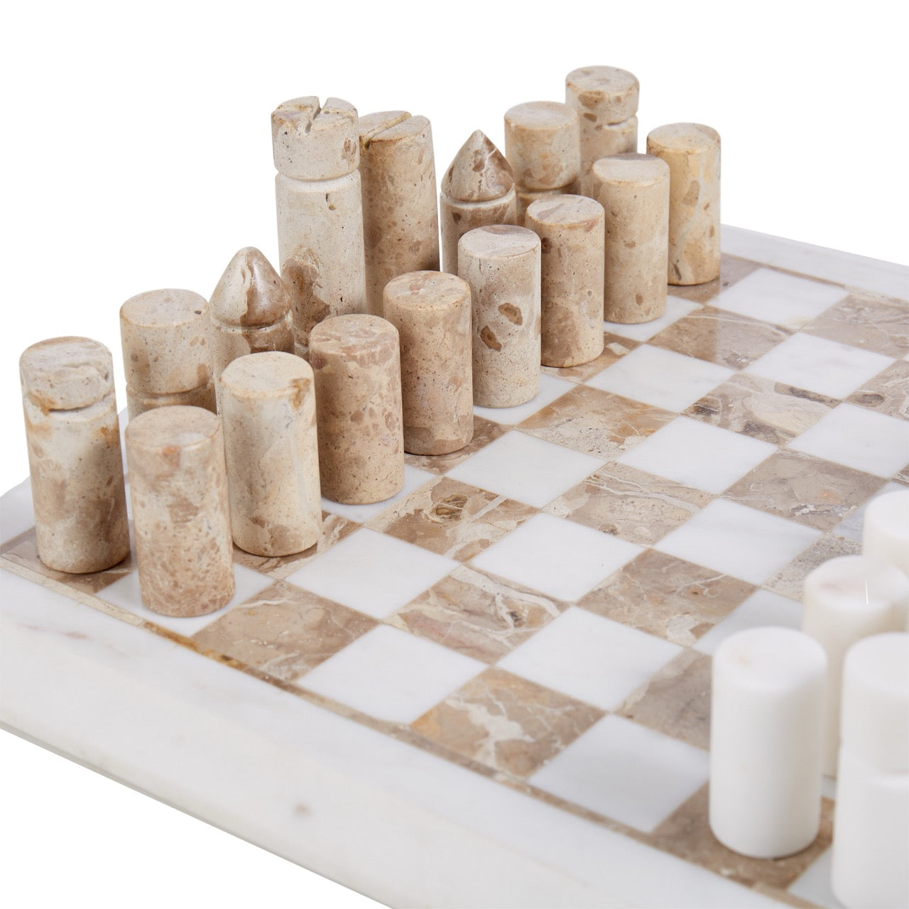 Marble Inlay Chess Set White & Brown
