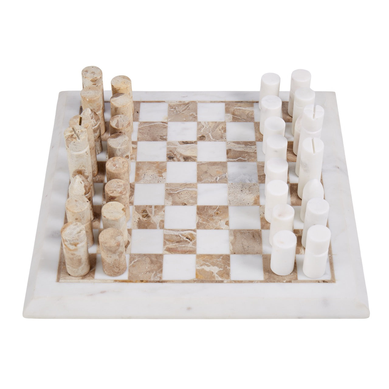 Marble Inlay Chess Set White & Brown