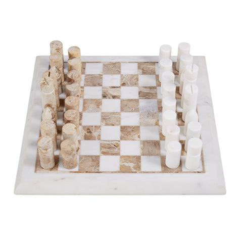 Marble Inlay Chess Set White & Brown