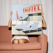 Motel Poolside Natural Frame Oil Painting